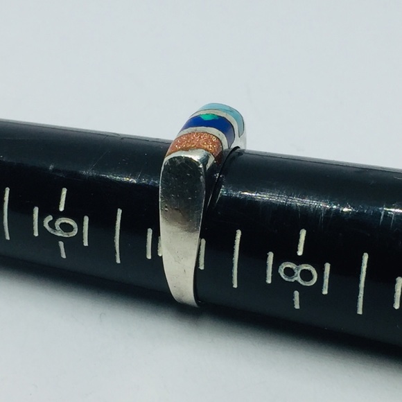 SOLD Sterling TAXCO Ring Pyrite, Lapis & Turquoise - Picture 7 of 8